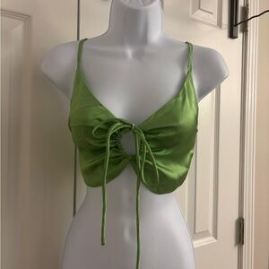 Green satin crop top